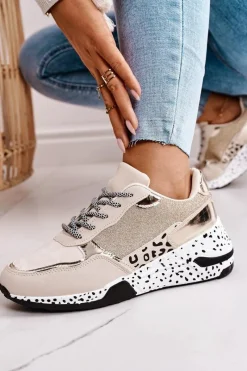 Sneakersy Damskie>Boto Damskie Sneakersy Na Koturnie Złote Avery