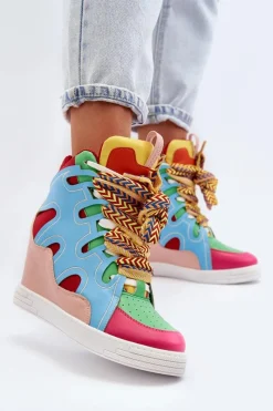 Boto Damskie Sneakersy Na Koturnie Multikolor Leoppa