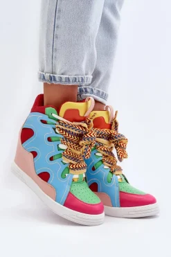 Boto Damskie Sneakersy Na Koturnie Multikolor Leoppa