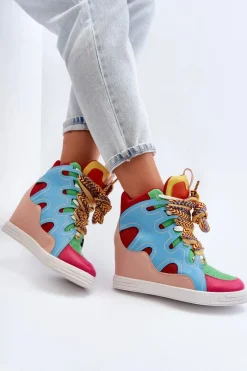 Boto Damskie Sneakersy Na Koturnie Multikolor Leoppa