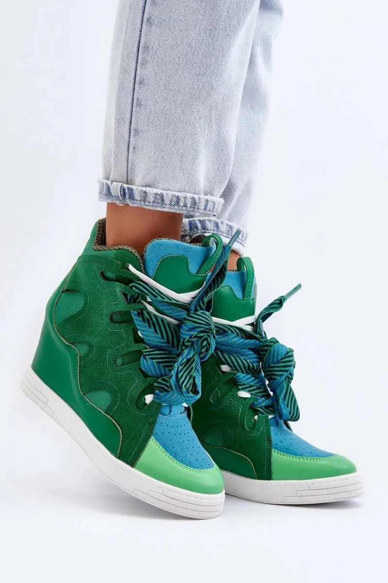 Sneakersy Damskie>Boto Damskie Sneakersy Na Koturnie Zielone Leoppa
