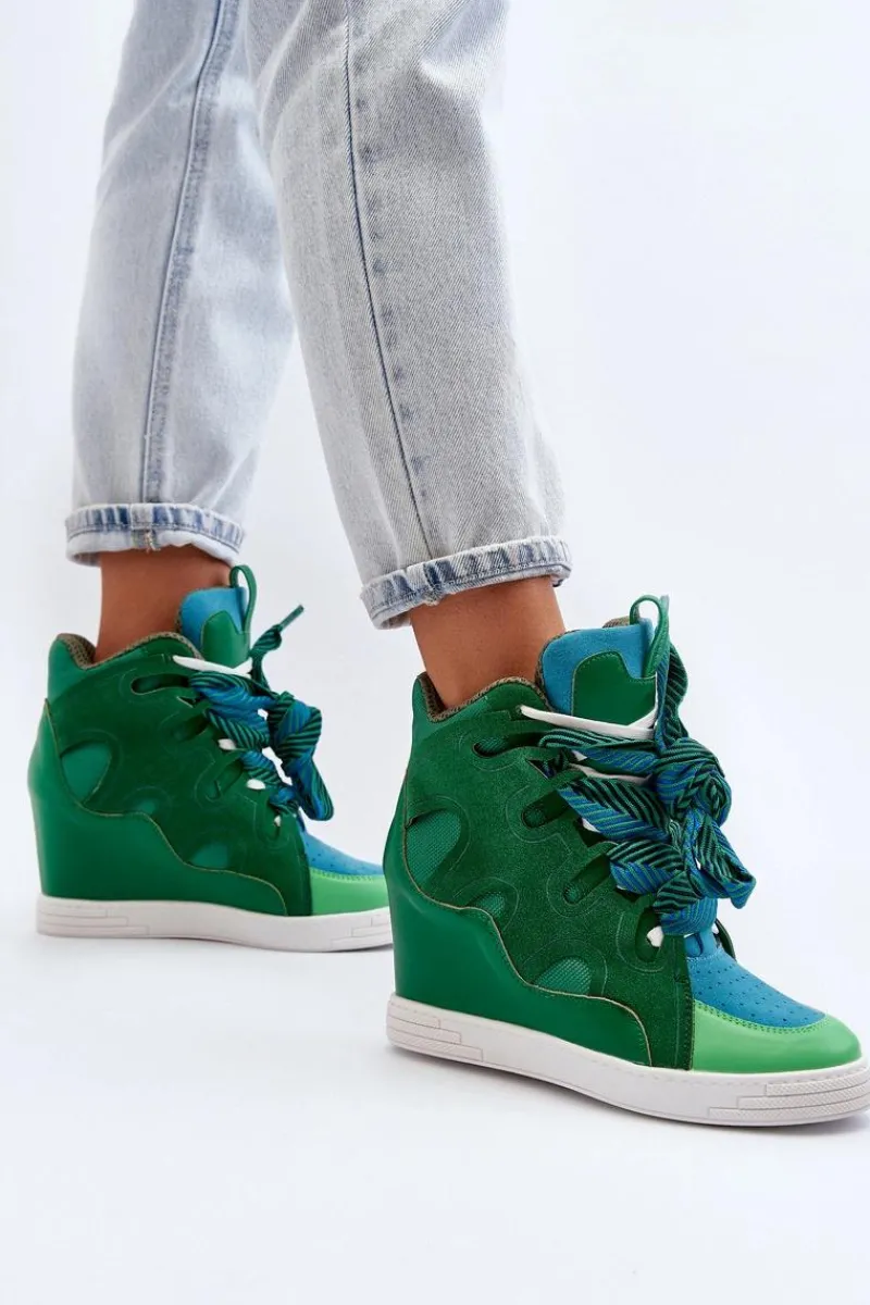 Sneakersy Damskie>Boto Damskie Sneakersy Na Koturnie Zielone Leoppa