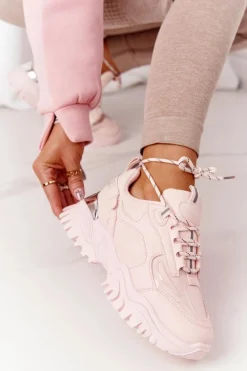 Best Damskie Sneakersy Na Masywnej Podeszwie Różowe Influencer Damskie Sneakersy Damskie