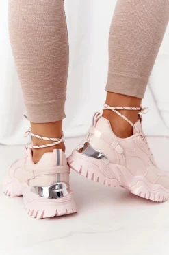 Best Damskie Sneakersy Na Masywnej Podeszwie Różowe Influencer Damskie Sneakersy Damskie