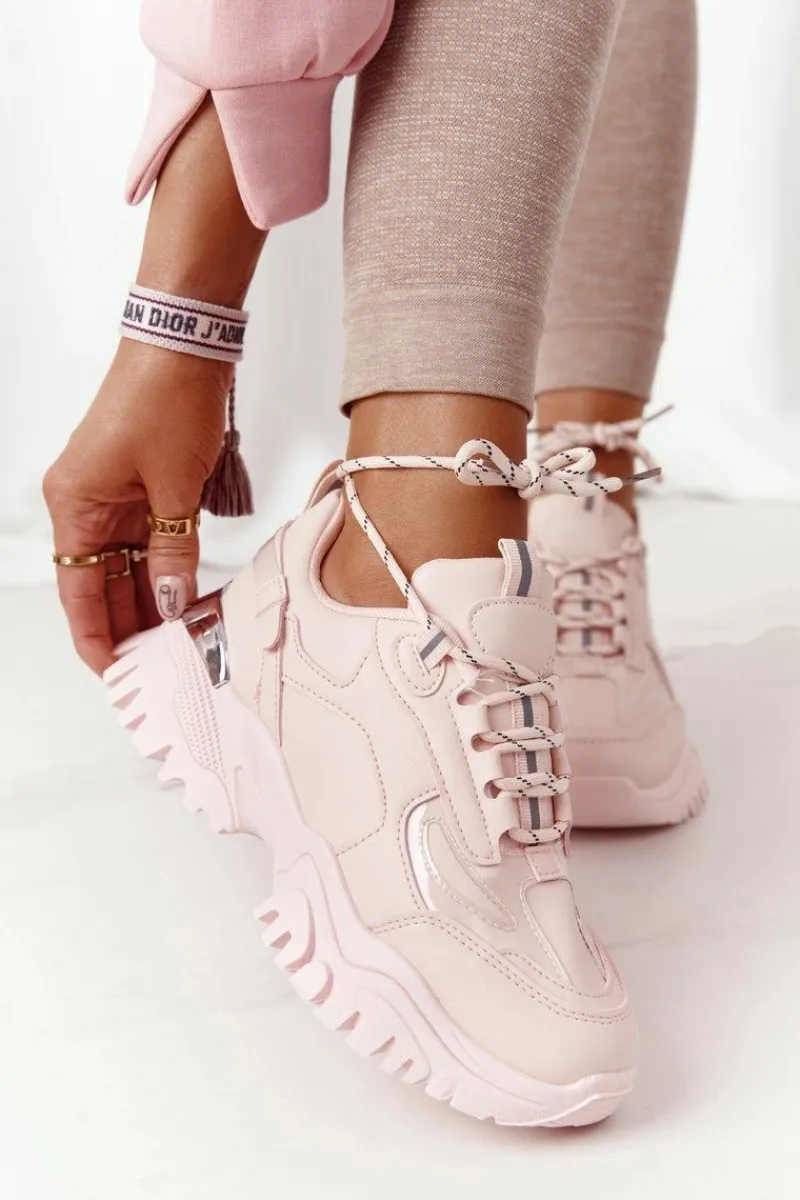Best Damskie Sneakersy Na Masywnej Podeszwie Różowe Influencer Damskie Sneakersy Damskie