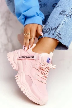 Sneakersy Damskie>Evento Damskie Sneakersy Na Masywnej Podeszwie Różowe Laugh