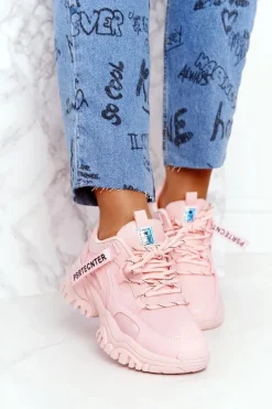 Sneakersy Damskie>Evento Damskie Sneakersy Na Masywnej Podeszwie Różowe Laugh