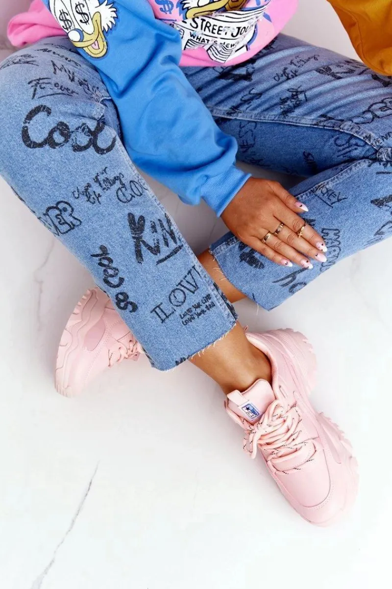 Sneakersy Damskie>Evento Damskie Sneakersy Na Masywnej Podeszwie Różowe Laugh