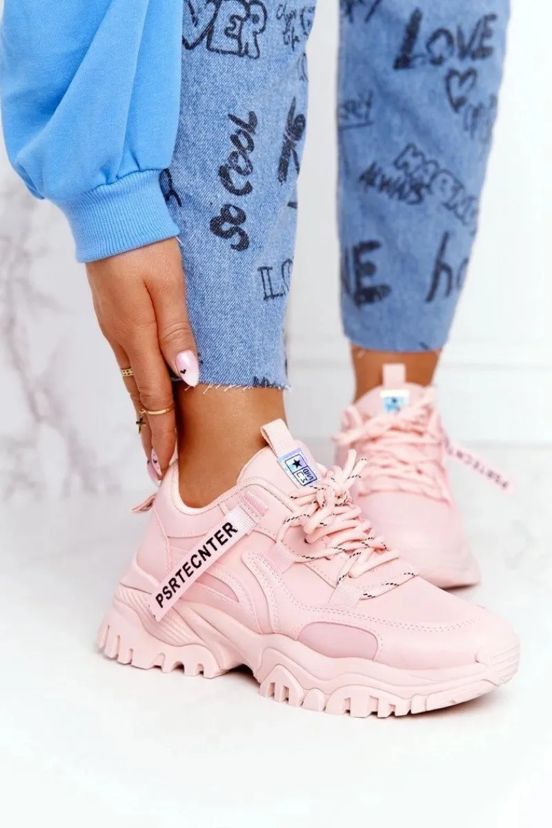 Sneakersy Damskie>Evento Damskie Sneakersy Na Masywnej Podeszwie Różowe Laugh