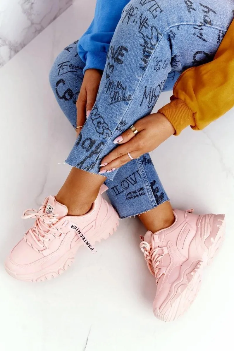 Sneakersy Damskie>Evento Damskie Sneakersy Na Masywnej Podeszwie Różowe Laugh