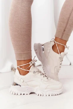 Sneakersy Damskie>Boto Damskie Sneakersy Na Masywnej Podeszwie Beżowe Influencer