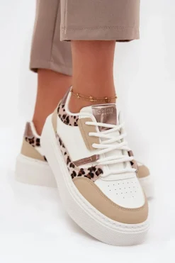 Buty Sportowe Big Star|Sneakersy Damskie>Big Star Shoes Damskie Sneakersy Na Platformie Big Star SS274357 Panterka Biało-Beżowe