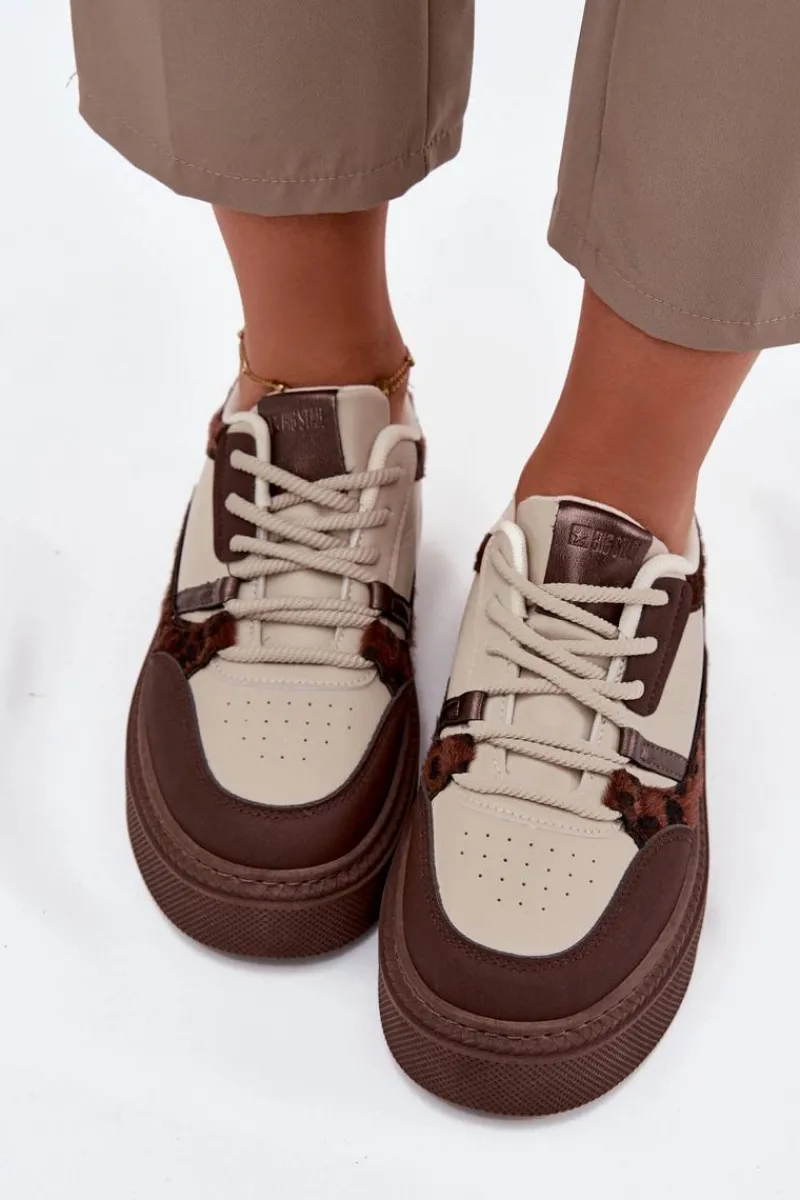 Best Big Star Shoes Damskie Sneakersy Na Platformie Big Star SS274356 Panterka Brązowo-Beżowe
