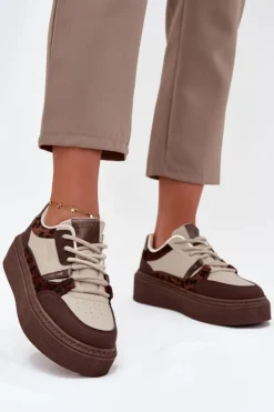 Best Big Star Shoes Damskie Sneakersy Na Platformie Big Star SS274356 Panterka Brązowo-Beżowe