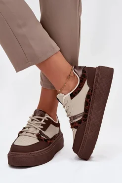 Best Big Star Shoes Damskie Sneakersy Na Platformie Big Star SS274356 Panterka Brązowo-Beżowe