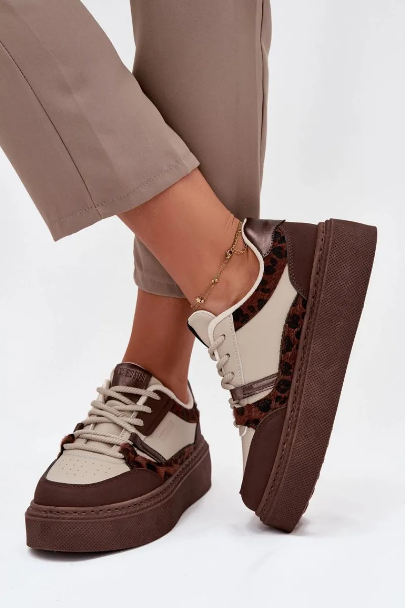 Best Big Star Shoes Damskie Sneakersy Na Platformie Big Star SS274356 Panterka Brązowo-Beżowe