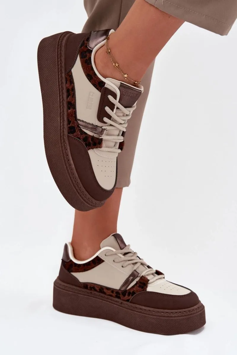 Best Big Star Shoes Damskie Sneakersy Na Platformie Big Star SS274356 Panterka Brązowo-Beżowe