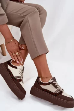 Best Big Star Shoes Damskie Sneakersy Na Platformie Big Star SS274356 Panterka Brązowo-Beżowe