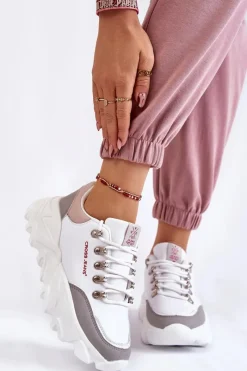 Sale Cross Jeans Damskie Sneakersy Na Platformie KK2R4071C Białe Biały