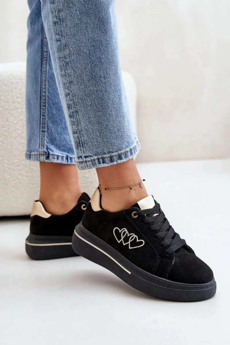 Best Damskie Sneakersy Na Platformie Z Sercami Czarne Avirorae Damskie Buty Sportowe Na Platformie|Sneakersy Damskie