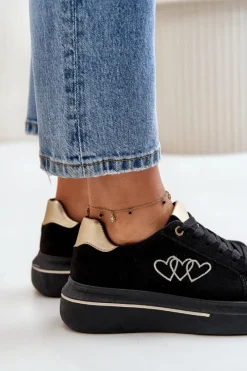 Best Damskie Sneakersy Na Platformie Z Sercami Czarne Avirorae Damskie Buty Sportowe Na Platformie|Sneakersy Damskie