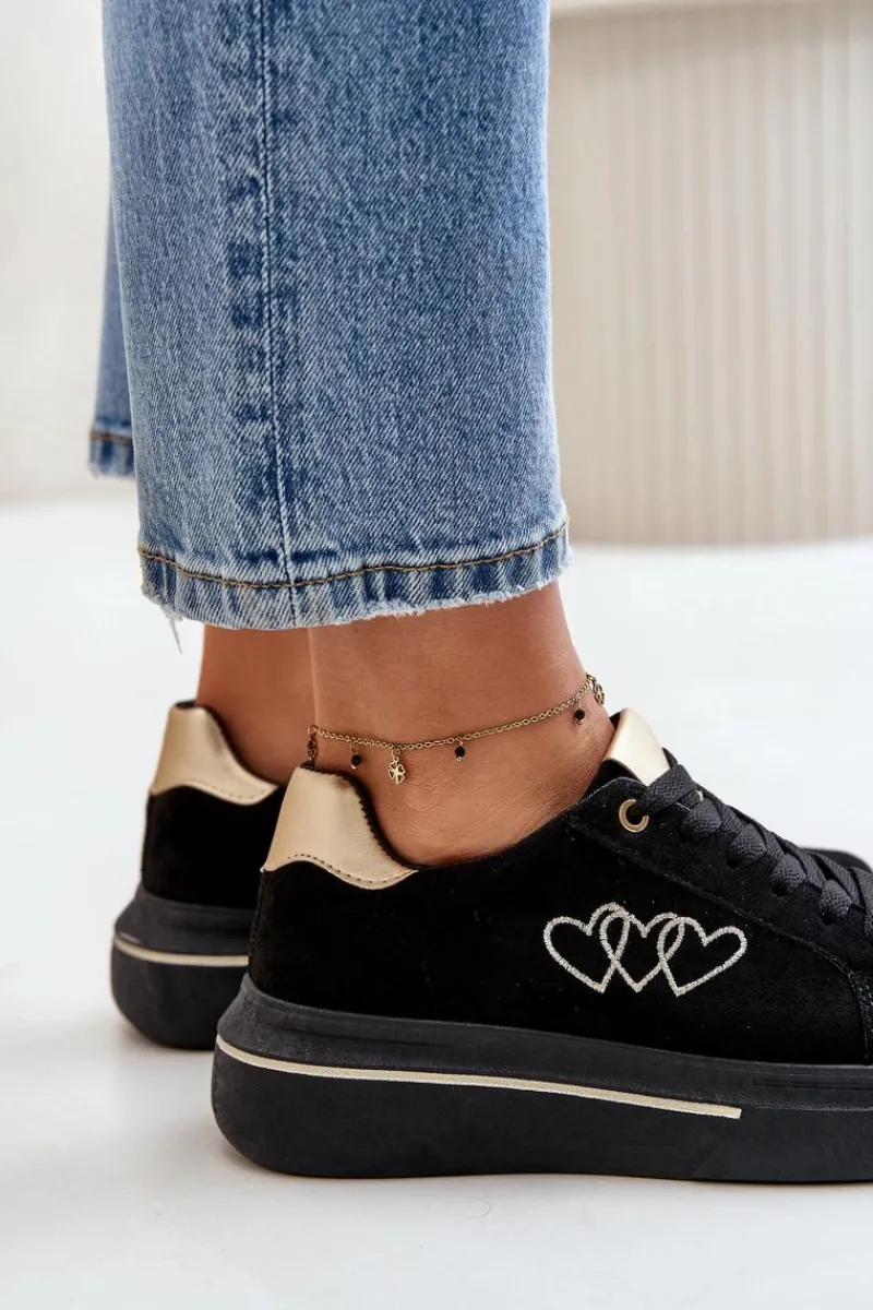 Best Damskie Sneakersy Na Platformie Z Sercami Czarne Avirorae Damskie Buty Sportowe Na Platformie|Sneakersy Damskie