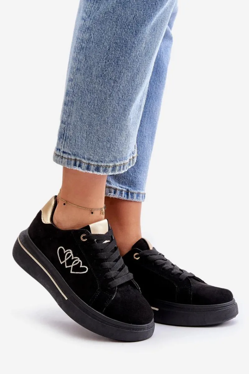 Best Damskie Sneakersy Na Platformie Z Sercami Czarne Avirorae Damskie Buty Sportowe Na Platformie|Sneakersy Damskie