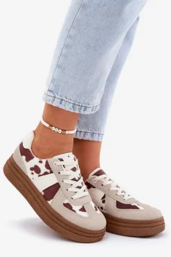 Best Boto Damskie Sneakersy Na Platformie W Łaty Beżowe Lincidi Beżowy