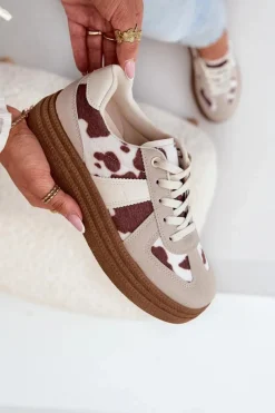 Best Boto Damskie Sneakersy Na Platformie W Łaty Beżowe Lincidi Beżowy