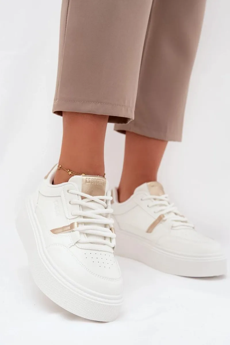 New Damskie Sneakersy Na Platformie Big Star SS274359 Białe Damskie Buty Sportowe Big Star|Sneakersy Damskie