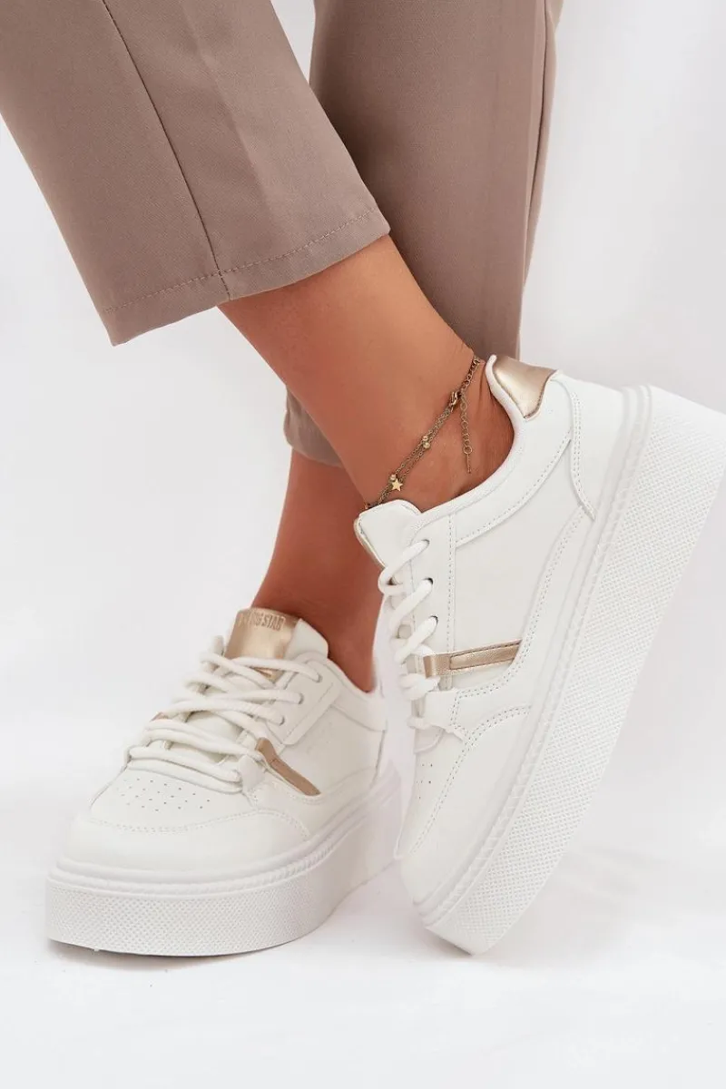 New Damskie Sneakersy Na Platformie Big Star SS274359 Białe Damskie Buty Sportowe Big Star|Sneakersy Damskie