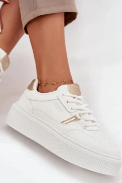 New Damskie Sneakersy Na Platformie Big Star SS274359 Białe Damskie Buty Sportowe Big Star|Sneakersy Damskie
