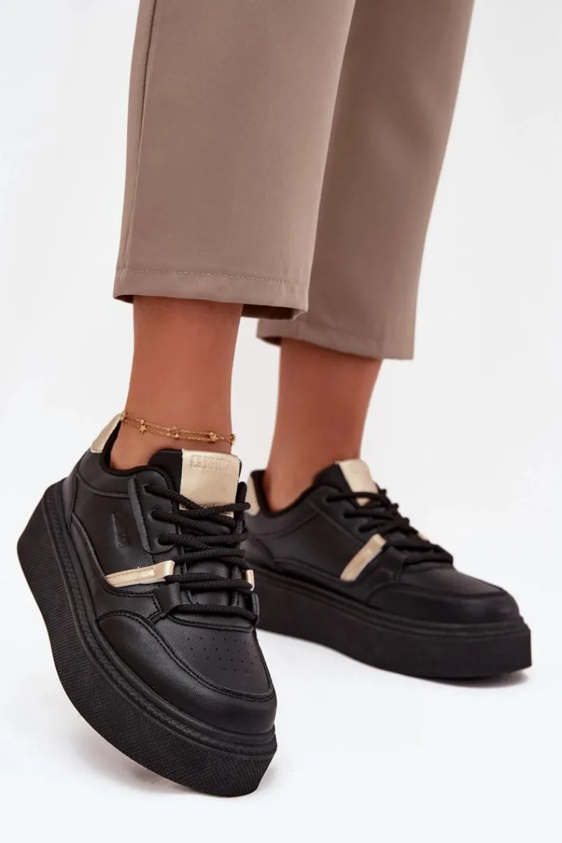 Buty Sportowe Big Star|Sneakersy Damskie>Big Star Shoes Damskie Sneakersy Na Platformie Big Star SS274360 Czarne Czarny