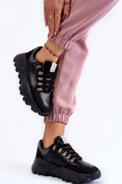 Buty Sportowe Na Platformie|Sneakersy Damskie>Cross Jeans Damskie Sneakersy Na Platformie KK2R4073C Czarne Czarny