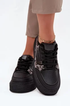 Outlet Big Star Shoes Damskie Sneakersy Na Platformie Big Star SS274358 Panterka Czarne Czarny