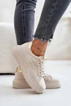 Hot Boto Damskie Sneakersy Na Platformie Z Sercami Beżowe Avirorae