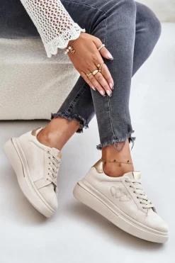 Hot Boto Damskie Sneakersy Na Platformie Z Sercami Beżowe Avirorae