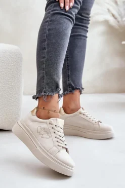 Hot Boto Damskie Sneakersy Na Platformie Z Sercami Beżowe Avirorae