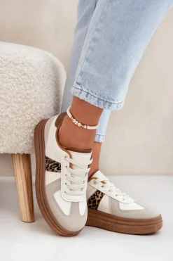 Buty Sportowe Na Platformie|Sneakersy Damskie>Boto Damskie Sneakersy Na Platformie Panterka Beżowe Lincidi Beżowy