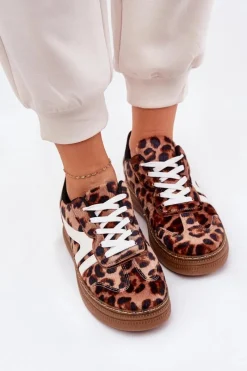 Sale Boto Damskie Sneakersy Na Platformie Panterka Brązowe Totter Brązowy