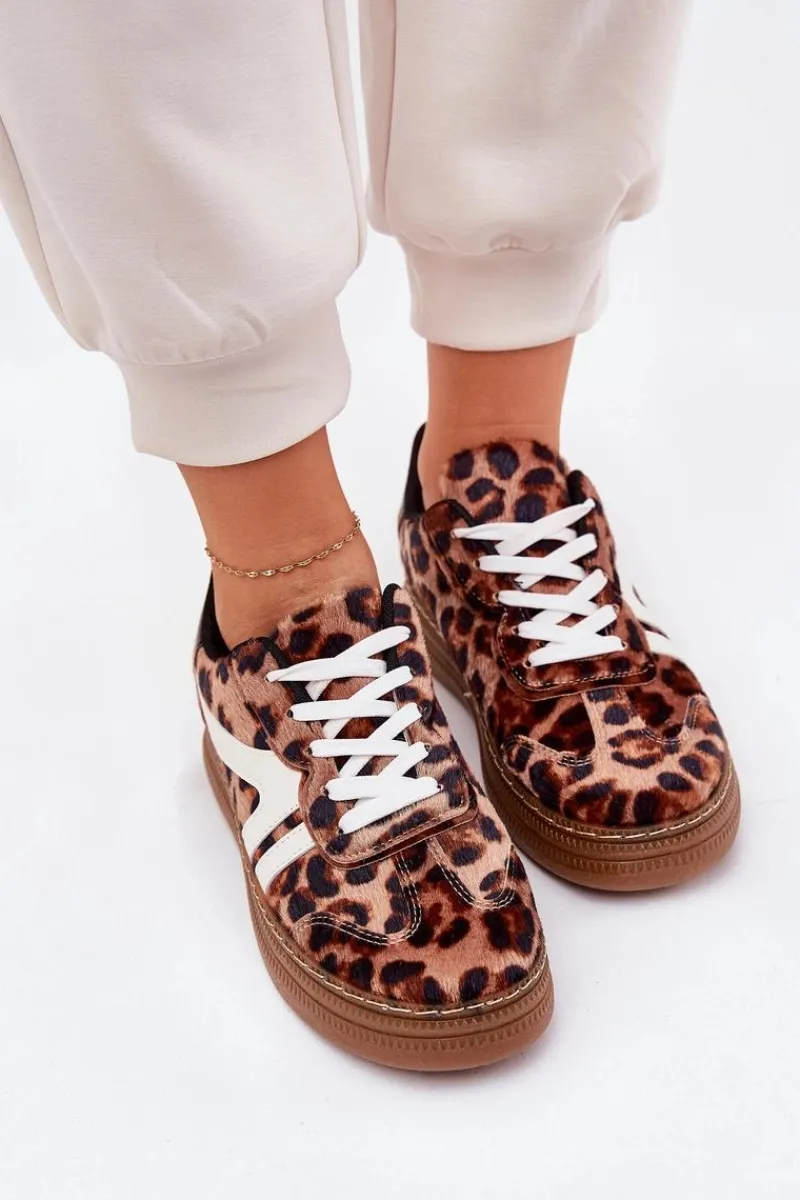 Sale Boto Damskie Sneakersy Na Platformie Panterka Brązowe Totter Brązowy