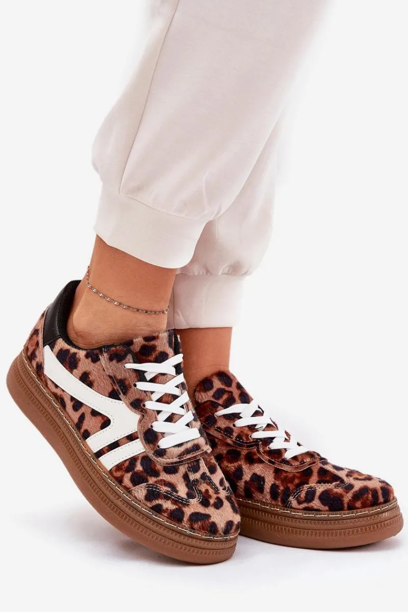 Sale Boto Damskie Sneakersy Na Platformie Panterka Brązowe Totter Brązowy