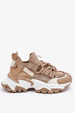 Sneakersy Damskie>Boto Damskie Sneakersy Skarpetkowe Wsuwane Ciemnobeżowe Keaton