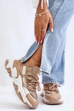 Sneakersy Damskie>Boto Damskie Sneakersy Skarpetkowe Wsuwane Ciemnobeżowe Keaton