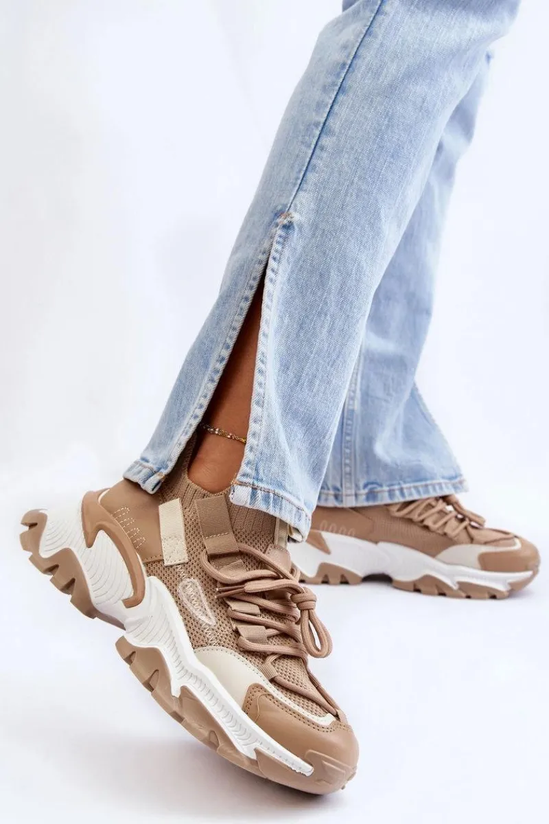 Sneakersy Damskie>Boto Damskie Sneakersy Skarpetkowe Wsuwane Ciemnobeżowe Keaton