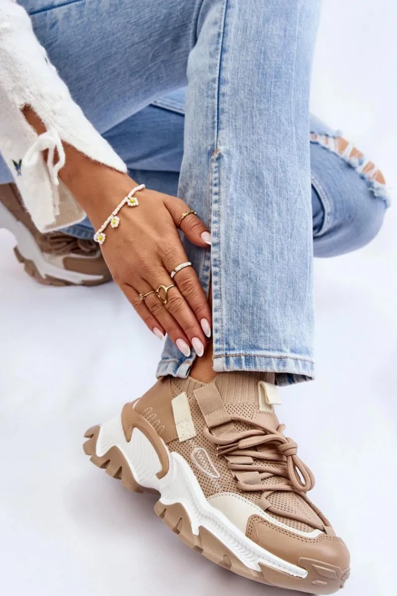 Sneakersy Damskie>Boto Damskie Sneakersy Skarpetkowe Wsuwane Ciemnobeżowe Keaton