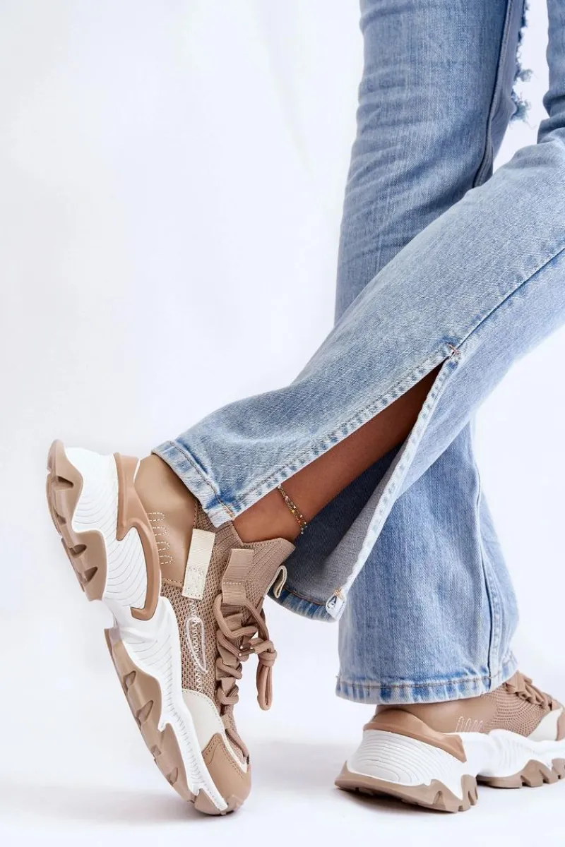 Sneakersy Damskie>Boto Damskie Sneakersy Skarpetkowe Wsuwane Ciemnobeżowe Keaton