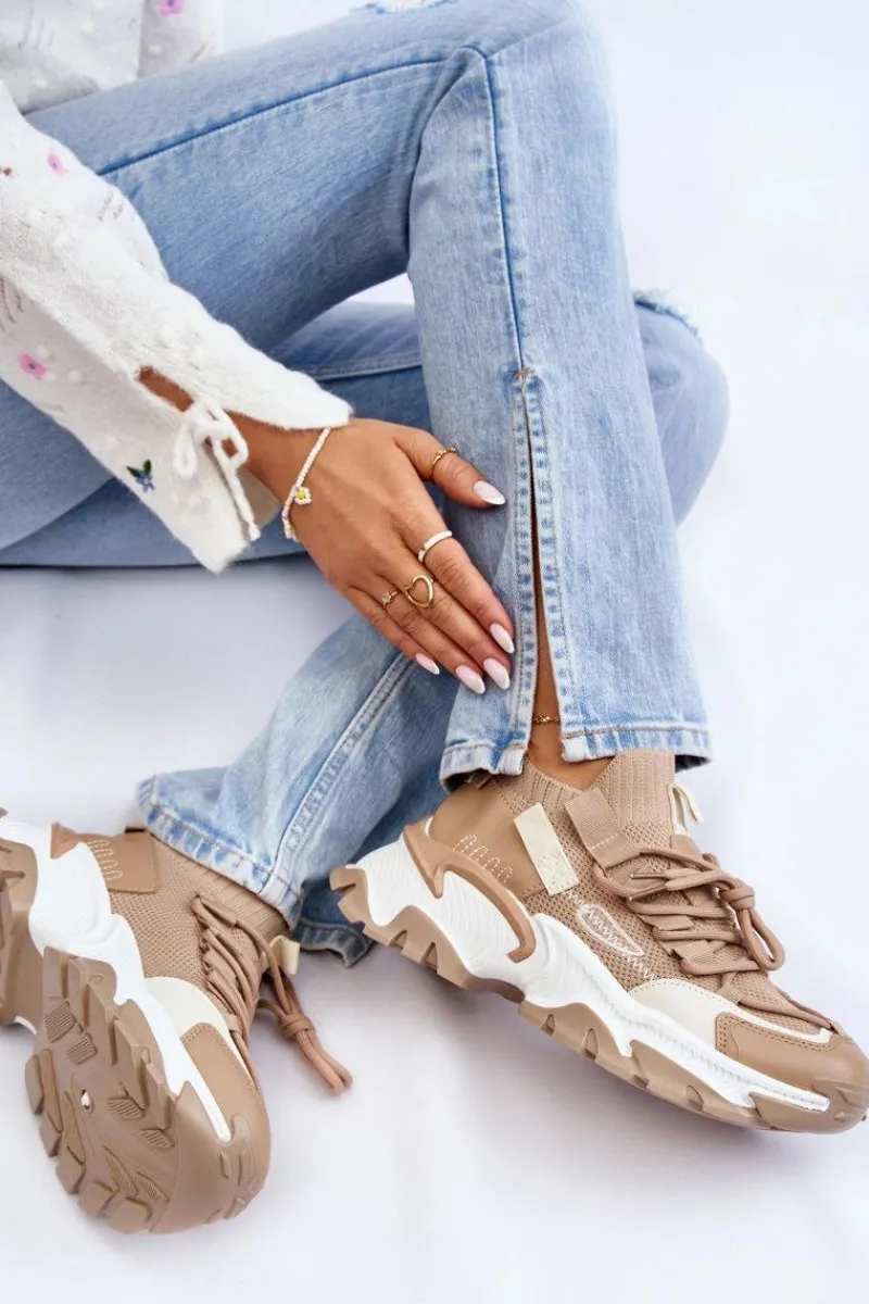 Sneakersy Damskie>Boto Damskie Sneakersy Skarpetkowe Wsuwane Ciemnobeżowe Keaton