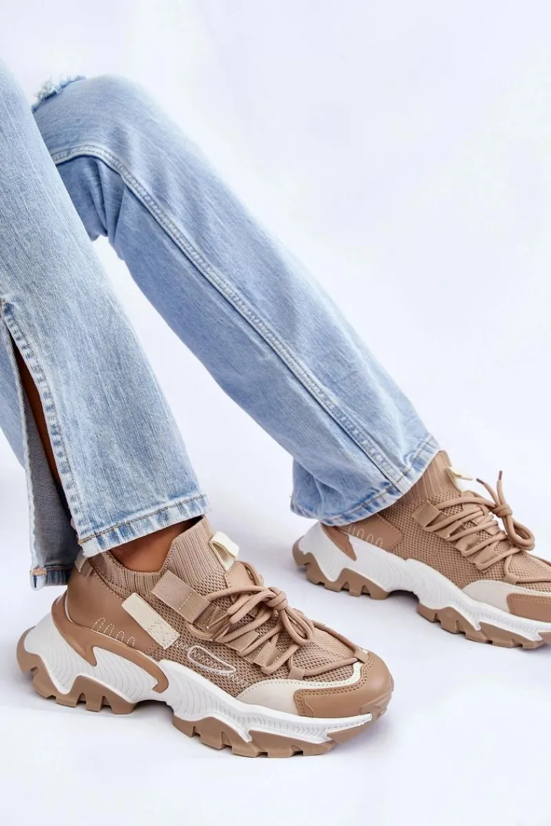 Sneakersy Damskie>Boto Damskie Sneakersy Skarpetkowe Wsuwane Ciemnobeżowe Keaton