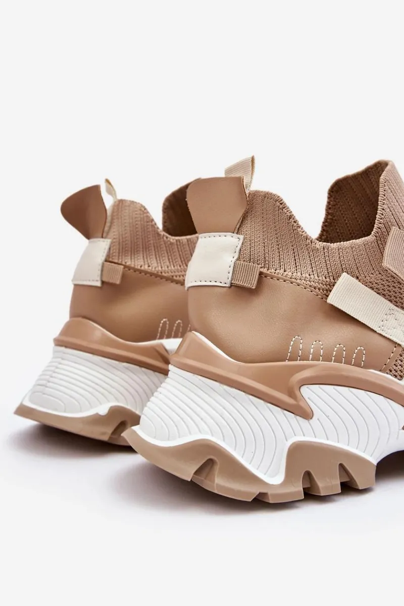 Sneakersy Damskie>Boto Damskie Sneakersy Skarpetkowe Wsuwane Ciemnobeżowe Keaton